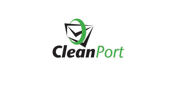綠黑搭配的通訊公司標(biāo)志設(shè)計：以信封和綠色圓形為原點結(jié)合了字母CLEANPORT進(jìn)行設(shè)計