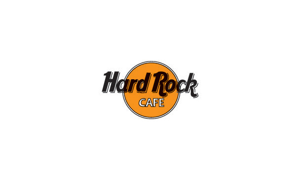 Hard Rock企業(yè)標(biāo)志設(shè)計(jì)分享：在橙黃色的背景圓表面放的字母與反白效果