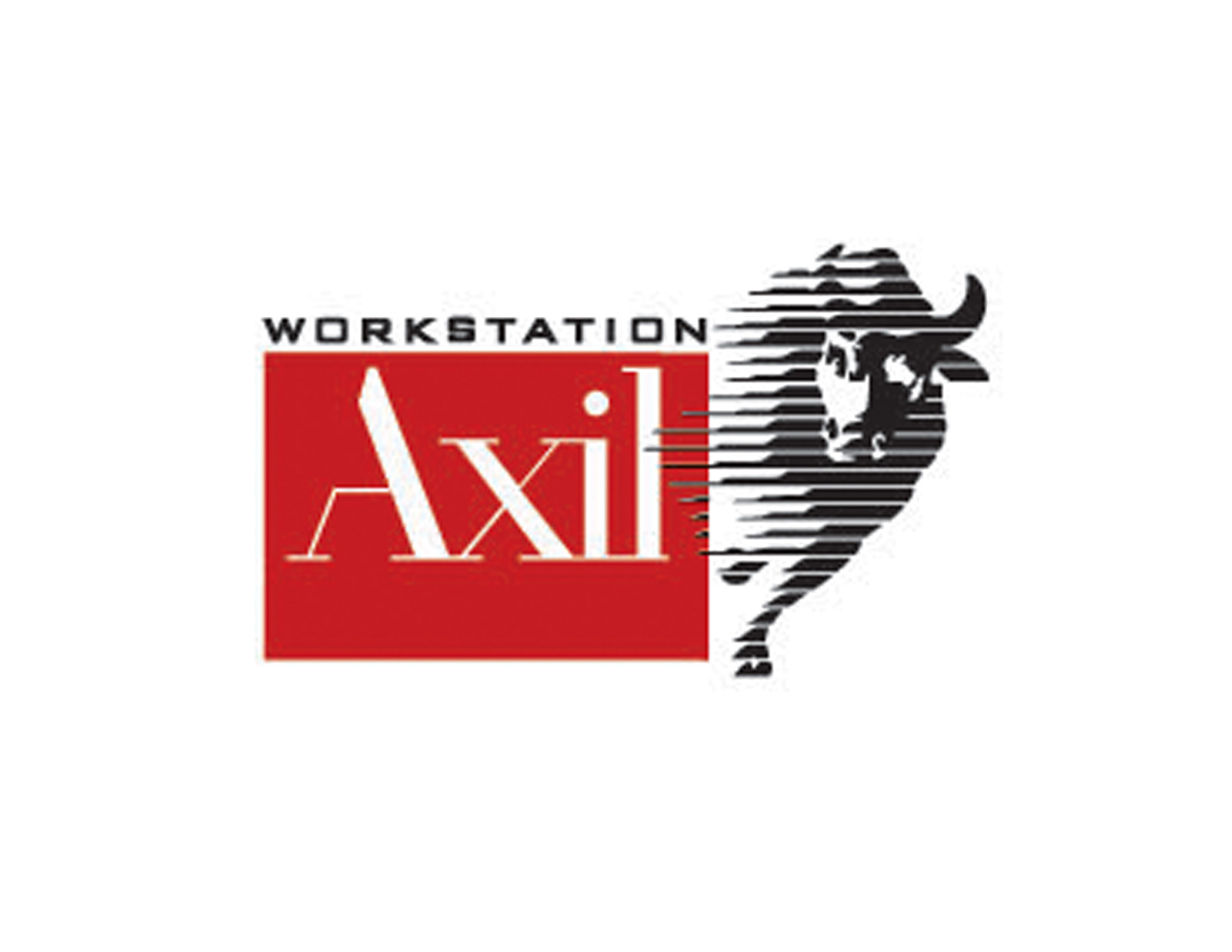 Axil公司標(biāo)志配以飛奔的黑牛為創(chuàng)意圖案，以大紅色的背景增加視覺(jué)沖擊力。