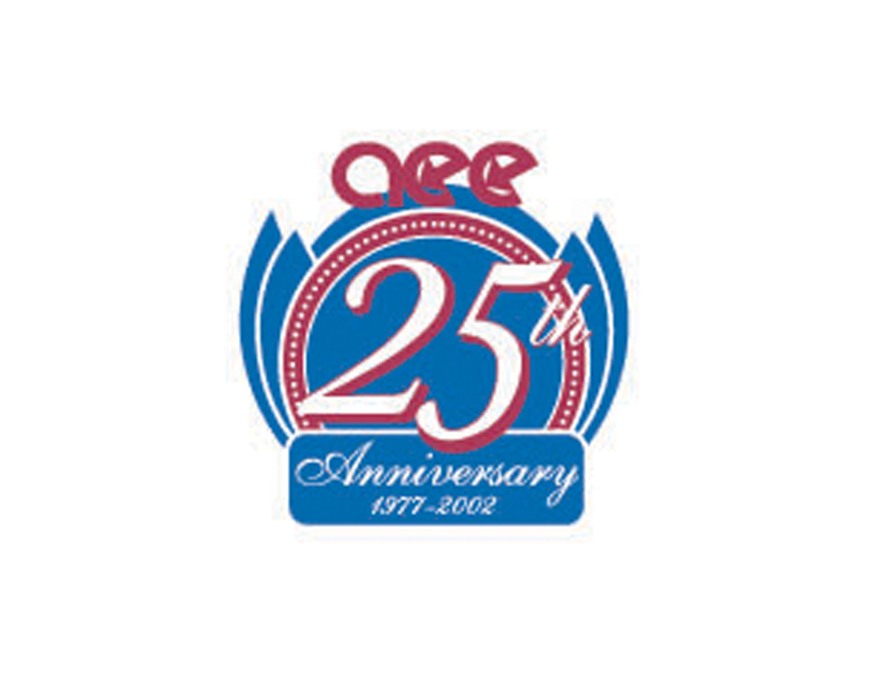 25周年LOGO設(shè)計（1977-2002）彩用藍紅色相間的配色方案