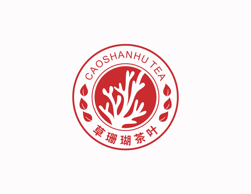 草珊瑚茶葉LOGO設(shè)計創(chuàng)意以珊瑚紅和珊瑚的設(shè)計元素來與品牌文化相呼應(yīng)